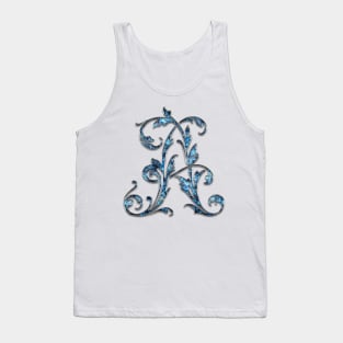 Ornate Blue Silver Letter A Tank Top